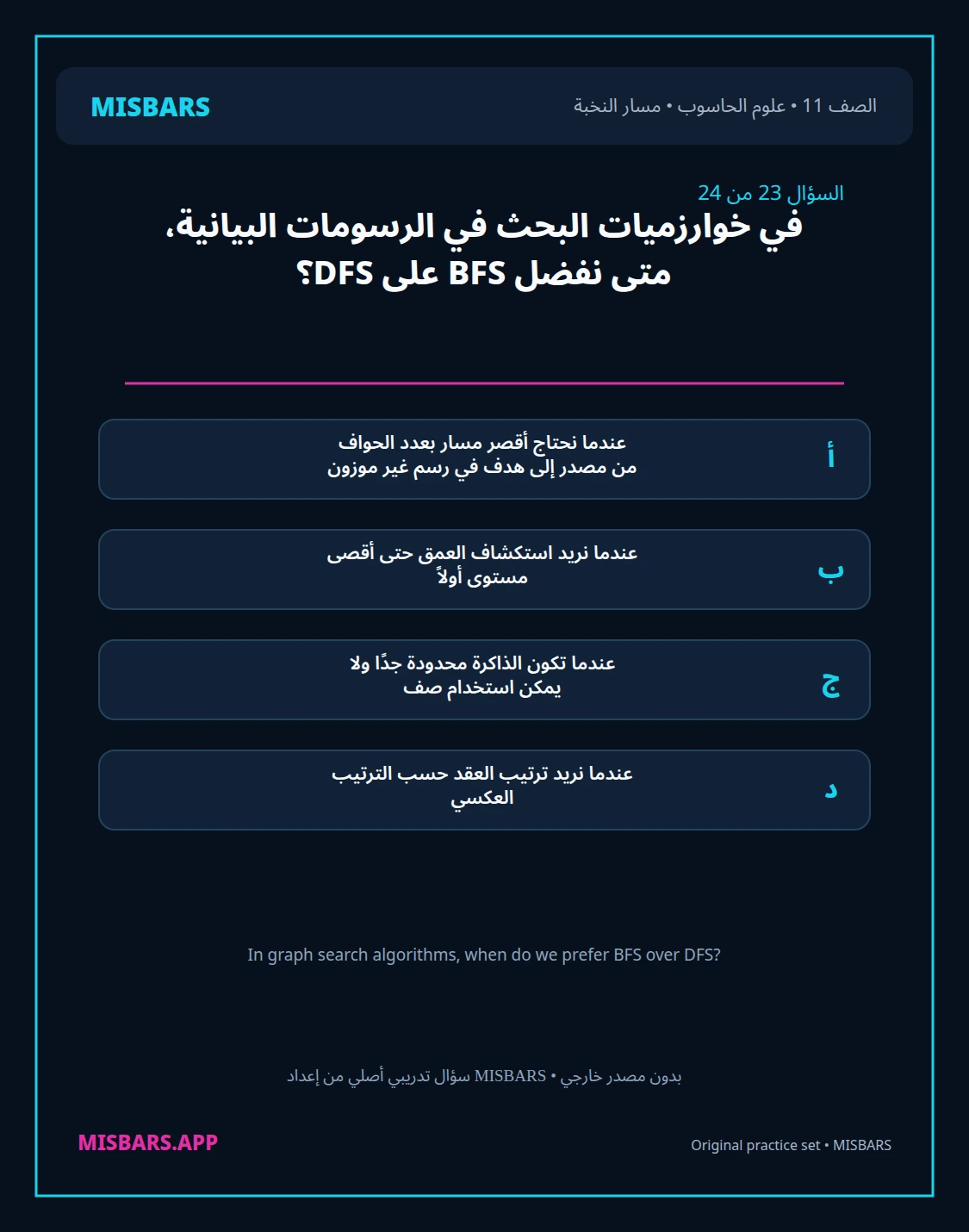 misbars من إعداد مِسبار مسار النخبة الصف 11 computer science الفصل الدراسي الأول — صور أسئلة واختبارات تدريبية في مِسبار، صفحة 24، صورة ورقة تدريبية قابلة للمراجعة للطلاب في الإمارات