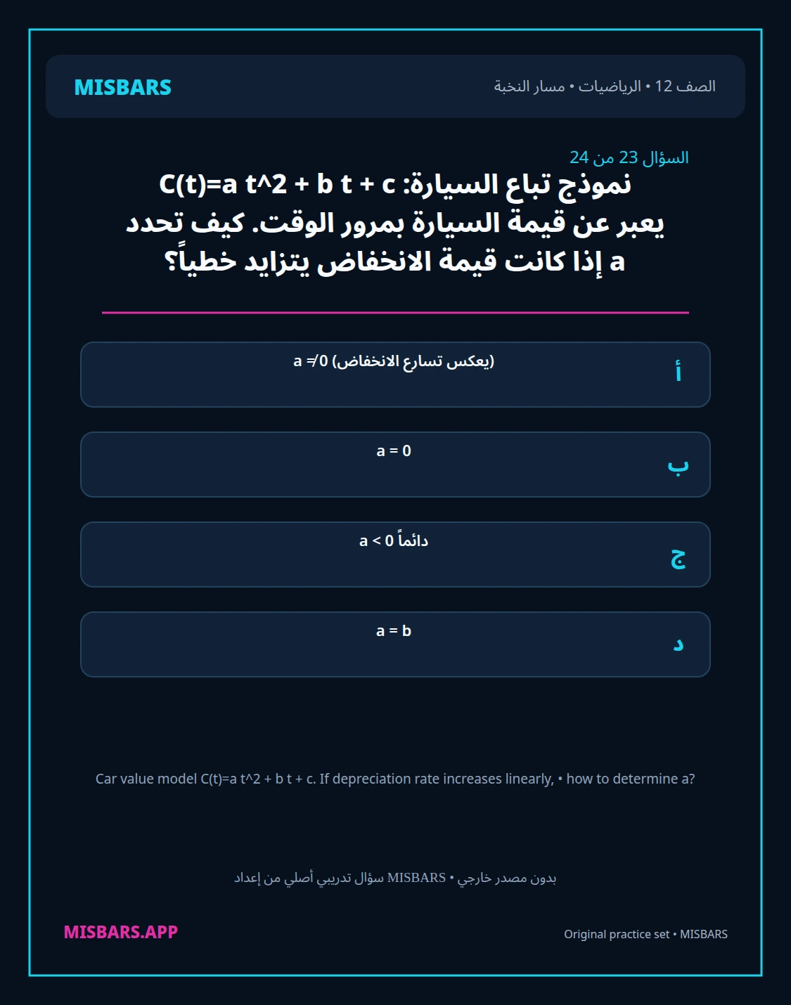 misbars من إعداد مِسبار مسار النخبة الصف 12 الرياضيات الفصل الدراسي الأول — صور أسئلة واختبارات تدريبية في مِسبار، صفحة 24، صورة ورقة تدريبية قابلة للمراجعة للطلاب في الإمارات