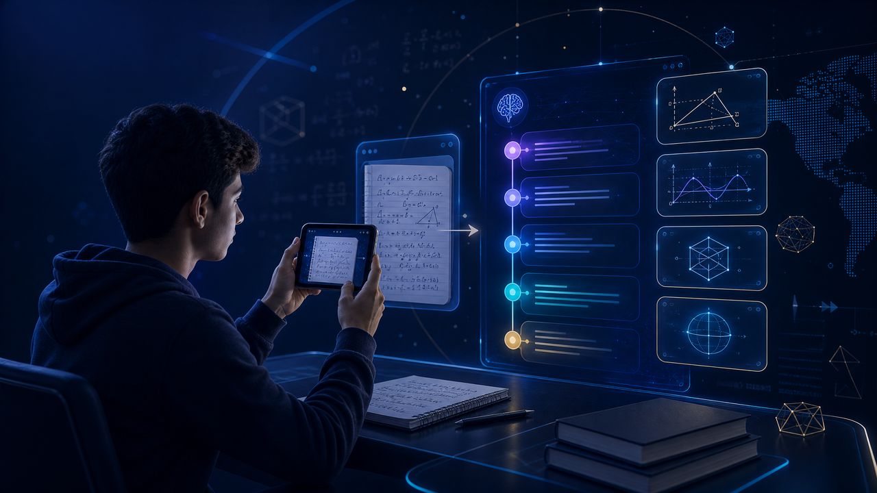 طالب يراجع طريقة حل الأسئلة التعليمية في مِسبار